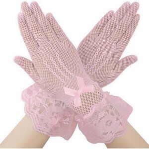 Women's A-Pink Halloween Tea Short Lace Gloves Elegant Bridal Cosplay Party